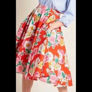 Hell Bunny Red Floral A-Line Skirt